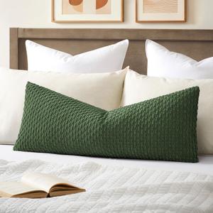 Kevin Textile Spring 20x54 Inch Long Body Lumbar 1 Pack Boho Decorative Throw Pillow Cover Soft Striped Corduroy Rectangle Cushion Case Farmhouse Accent for Living Room Couch Sofa Bed, Moss Green
