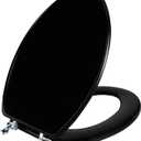 Angol Shiold Wood Toilet Seat, Zinc Alloy Hinges (Elongated, Black)