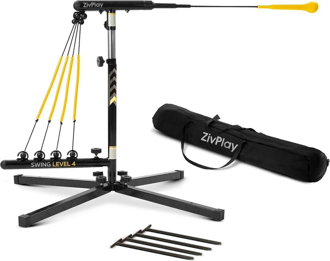 ZivPlay Baseball Hitting Trainer Baseball Swing Trainer Softball and Baseball Training Equipment for Batting Practice Simulates Real Pitch Portable with Wheels Height Adjustment (Right)