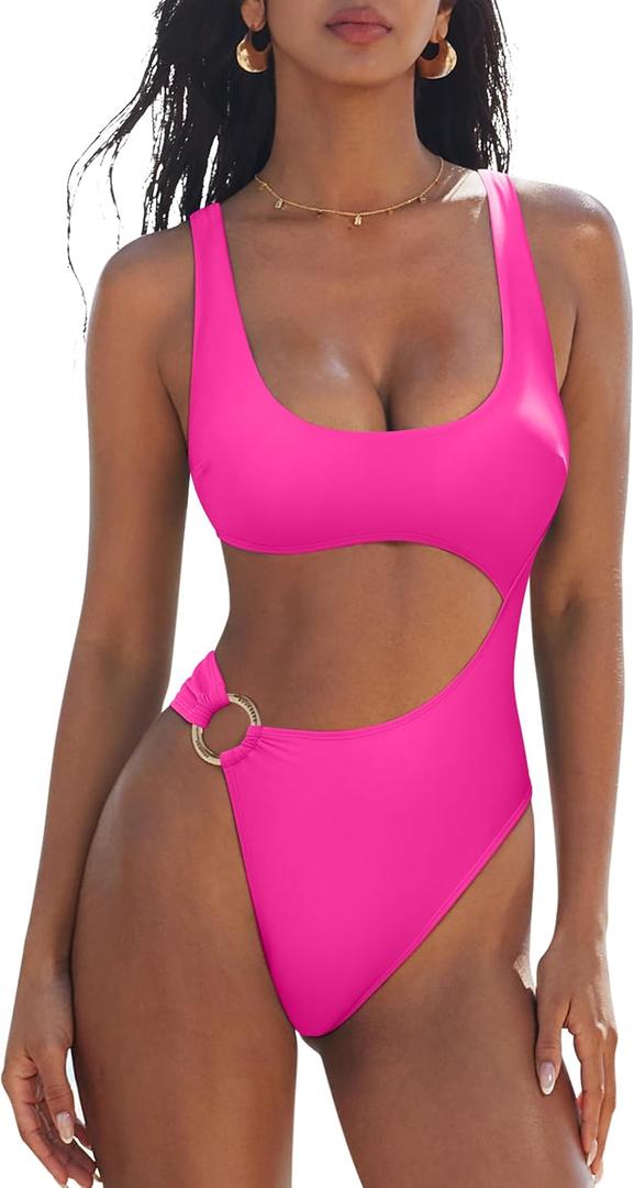 SUUKSESS Women Sexy One Piece Tummy Control Swimsuit Cutout Backless Bathing Suit,small
