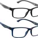 CARA 2 Pack Extremely Lightweight TR90 Reading Glasses for Men Durable Rectangular Frame, Blue Light Blocking Eyeglasses (Black+Blue, +3.00)