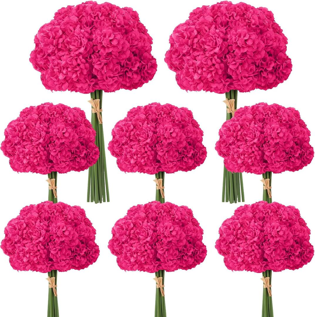 72 Pcs Hot Pink Hydrangea Artificial Flowers, Round Floral Bouquet for Home Decor, Wedding, Party, and Seasonal Decoration, Realistic Fake Flowers for Centerpieces, Aisle, Table Arrangements