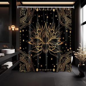 Black and Gold Shower Curtain Decorative Dark Shower Curtains for Bathroom Decor Set, Waterproof Polyester Cloth Fabric with Hooks 70''W x 72''L