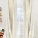 100% Blackout Shield Linen Blackout Curtains for Bedroom 45 Inches Long, Back Tab/Rod Pocket Living Room Drapes, Thermal Insulated Blackout Curtains 2 Panels Set, 42" W x 45" L, Light Cream