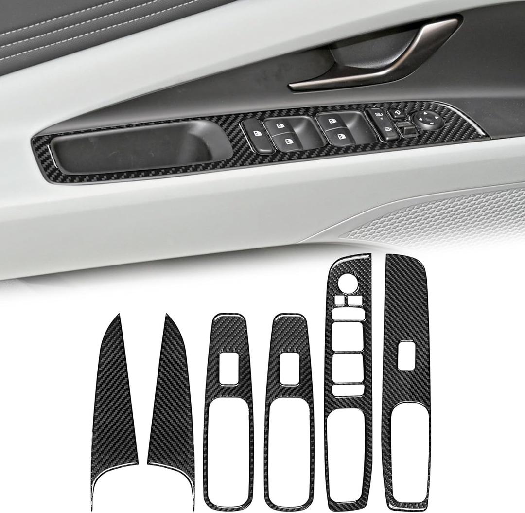 Compatible with Carbon Fiber Lift Window Adjustment Panel Trim Cover Interior Decoration Sticker for Hyundai Elantra 2021 2022 2023 2024 (6PCS Black)