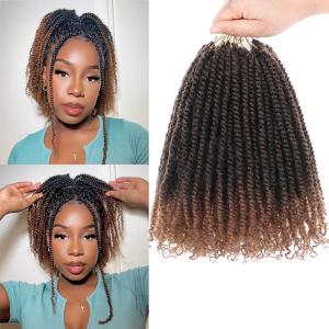 COOKOO 9 Packs Pre-twisted Micro Twist Crochet Hair 8 Inch Ombre Brown Pre-looped Mini Passion Twist Crochet Hair for Mini Senegalese Twists Hair Synthetic Hair Extensions(1B/30#)