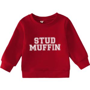 GLIGLITTR Toddler Baby Boy Valentines Sweatshirt Outfit Long Sleeve Stud Muffin Letter Print Pullover Shirt Clothes (Red)