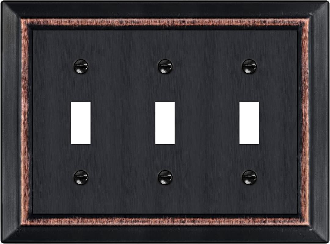 Metal Wall Plate for Electrical Outlets, Decorative Aged Bronze Switch Plates Outlet Cover, Light Switch Cover Plate, 3-Gang Wall Plates (Triple Toggle, 1 Pack)