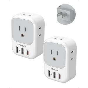TESSAN 2 Prong to 3 Prong Outlet Adapter 2 Pack, US to Japan Plug Adapter with 4 Outlets 3 USB (1 USB C PD 20W), Outlet Adaptor US to Japan China Mexico Philippines Canada Peru Thailand Vietnam