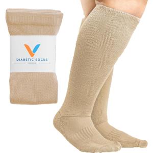 Viasox Compression Socks for Women and Men, Knee High Socks 12-15 mmhg Circulation Support for Flight, Travel (Medium, Tan)