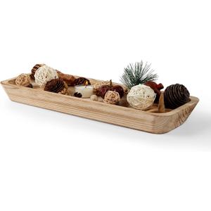 16" Long Wooden Dough Bowl for Home Decor - Rustic Farmhouse decorative bowl, Wood Bowl Kitchen Table Decor, Dining Room Centerpiece with Natural Wood Grain