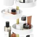 Umbra Pirouette Cosmetic Organizer, Large Capacity Makeup Storage with Adjustable Compartments, White/Brass
