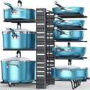 ORDORA 8 Tier Pot and Pan Organizer Rack for Cabinet With 3 DIY Methods, Adjustable Organizer for Pots, Pans and Lids (1A-16.5"H-Non Slip)