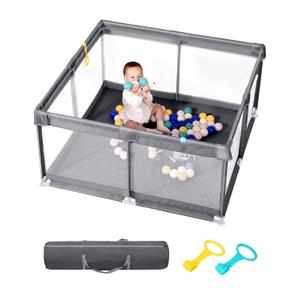 [Upgraded] dearlomum Baby Playpen, 50"x50" Sturdy Baby Playard with Thickened Steel Pipes, Indoor & Outdoor Anti-Slip Safety Fence with Soft Mesh for Toddlers (Gray)