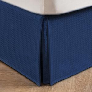 MIYE Pleated Waffle Weave Bed Skirt, Tailored Dust Ruffle 12 Inch Drop Easy Fit, Machine Washable (Navy Blue, Queen - 12" Drop)
