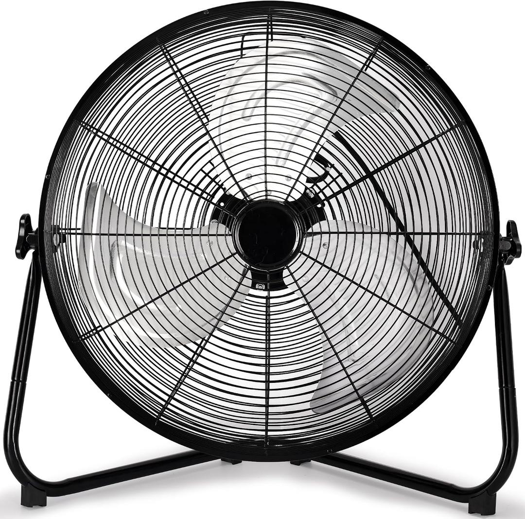 Uthfy 20 Inch High Velocity Heavy Duty Fan, Metal Industrial Floor Fan with Wall-Mounting System, 3 Speed Garage Cooling Fans with 360 Adjustbale Tilting for Warehouse,Workshop and Factory, Black