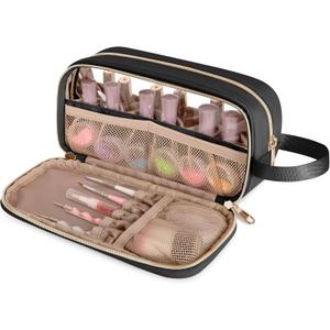 Nail Polish Organizer Case Fits 12 Bottles (15ml), Nail Polish Supplies Storage Bag with Clear Window, Black