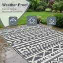 Outdoor Rug Geometric Black and White 9x12 Waterproof | Extra Large Reversible Plastic Straw Outdoor Patio Rug 0.13" Thick for Big Space