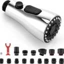 J-HVA Pull Down Kitchen Faucet Sprayer Head Replacement Part, 3 Function kitchen Sink Faucet Replacement Nozzle, Kitchen Faucet Head Hose Spray Tap Spout, Chrome (15 Connectors)