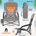 Menkxi 4 Pack Low Beach Chairs for Adults, Portable Folding Sand Chairs with Cup Holder and Carry Bag, Lightweight High Back Camping Chair for Beach Trips, Concerts, BBQ, Lawn, Outdoor (Dark Grey), 21.65 x 22.83 x 27.56 inches