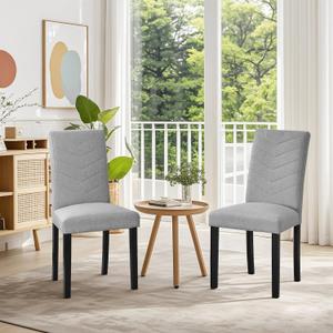 VECELO Upholstered Dining Chairs Set of 2, Fabric Wood Legs High Back for Kitchen Living Room, Light Gray
