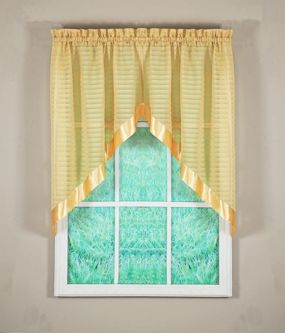 2 x Today's Curtain, Silhouette Stripe Sheer Swag 38", Gold, 60" W x 38" L