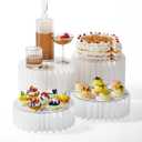 HeiMma 4 Pack Buffet Risers, FOLDABLE Accordion Food Display Risers for Dessert Table,Dessert Table Display Set, White Cardboard Cylinder Cake Cupcake Stands for Party, Multi-height, 12in Round