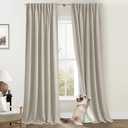 Warm Taupe Curtains 84 Inch Length 2 Panels Set, Cat Proof Pleated Polished Faux Linen Thermal Blackout Neutral Curtain Drapes for Bedroom Living Room 84 Inches Long
