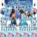 Cartoon Birthday Party Decorations Set with Latex Balloons | Foil Balloons | Happy Birthday Banner | Cake Toppers | Tablecloth | Hanging Swirls | Stickers for Winter Princess Theme Celebration