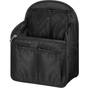Mini Backpack Organizer Insert Waterproof Purse Insert Nylon Bag Organizer with Many Pockets for Men and Women, Fits Small Backpacks (11 x 7.8 x 4.7 Inch, Black)