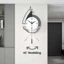 Decorative Wall Clock for Living Room, Creative Silent Non Ticking Modern Wall Clocks with Pendulum, Battery Operated, Large Wall Clock for Living Room, Kitchen, Bedroom (Black White, 31.5x15.7inch)