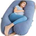QUEEN ROSE Pregnancy Pillow, U Shaped Full Body Pillows for Sleeping Support, 55 Inch Maternity Pillow for Pregnant Women with Cooling Silky Cover, Blue