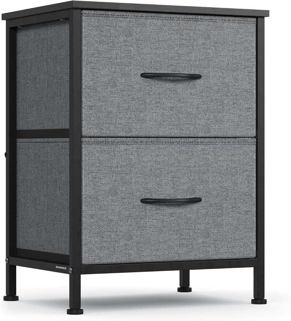 SONGMICS BELLAH Collection - Dresser for Bedroom, Chest of Drawers, Nightstand, 2 Drawers, Storage Organizer Unit, Closet, Entryway, Modern, Slate Gray ULGS312GN02S