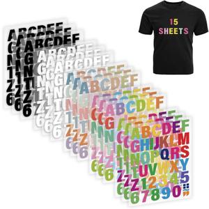 Iron on Letters for Clothing - 15 Sheets, 645 Pieces Multiple Colors PU Heat Transfer Vinyl, 2 Inch Alphabet & Numbers Stickers for T-Shirts, Easy DIY - A-Z & 0-9, Perfect for Fabric Crafting