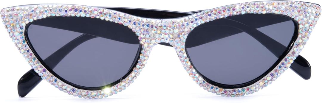 ICARA Fashion Rhinestone Sunglasses Women Sexy Crystal Sparkling Trendy Retro Cateye Party Sunglasses (Colorful)