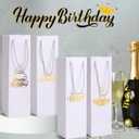Tlenpo 8 Pcs Birthday Wine Gift Bags for Bottles, Gold Foil White Whiskey Tote for Birthday Party, Reusable, 230g Laminated for Extra Strength 13.7x3.8x3.8 Inches