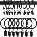 100 Pack Metal Curtain Rings with Clips, Drapery Clips Hooks, Decorative Curtain Rod Clips 1.5 in Interior Diameter, Vintage Black