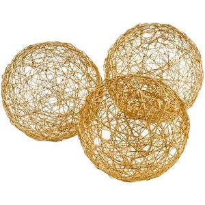 Modern Day Accents 3377 Guita Gold Wire Spheres Set of 3, Decorative Balls, Orb Ball, Shelf Decor, Table Dough Bowl Filler Home, Office, Kitchen, Living Room, Room Decor Aesthetic, 3" D