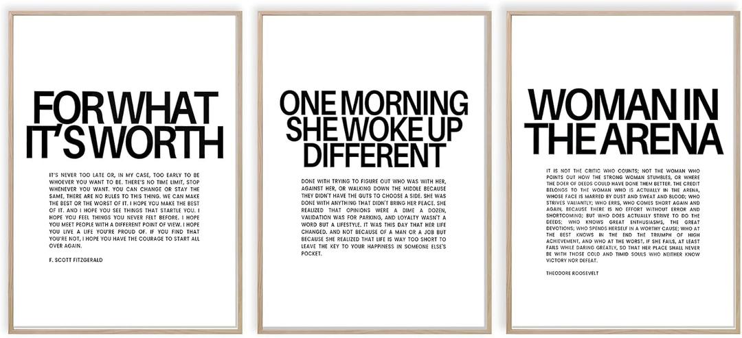 Minimalist Motivational Inspirational Wall Art Inspirational Quotes Wall Art Inspirational Feminist Poster Female Women Empowerment Gifts for Home Girl Boss Room Office Decor Set of 3 Unframed 12x16In