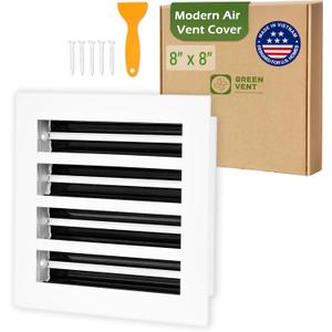 Modern White AC Vent Cover 8x8 (Duct Opening), Premium Aluminum Linear Slot Diffuser, Decorative HVAC Register for Wall, Ceiling & Floor, Adjustable Airflow