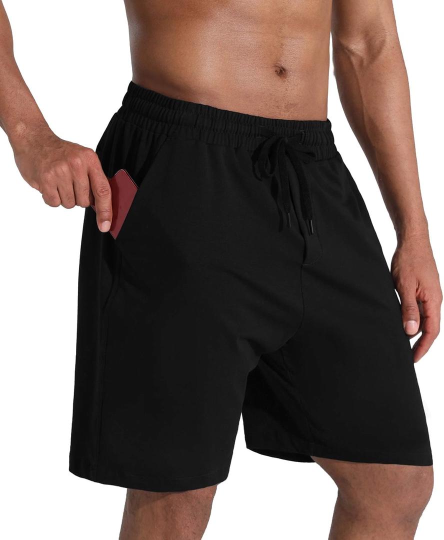Men's Lounge Shorts with Deep Pockets Loose-fit Jersey Shorts for Running,Workout,Training, Basketball (Medium, Black)