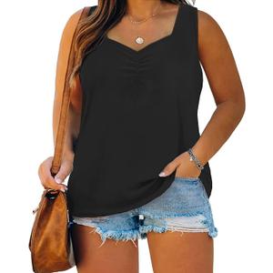 Plus Size Tank Tops for Women Summer Sleeveless Sweetheart Neck Casual Tunics Shirts (3X-Large, Black)