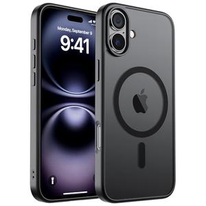 SUPFINE Magnetic for iPhone 16 Case (Compatible with MagSafe) (Military Grade Drop Protection) Translucent Matte Shockproof with Anti-Fingerprint Phone Cover,Black