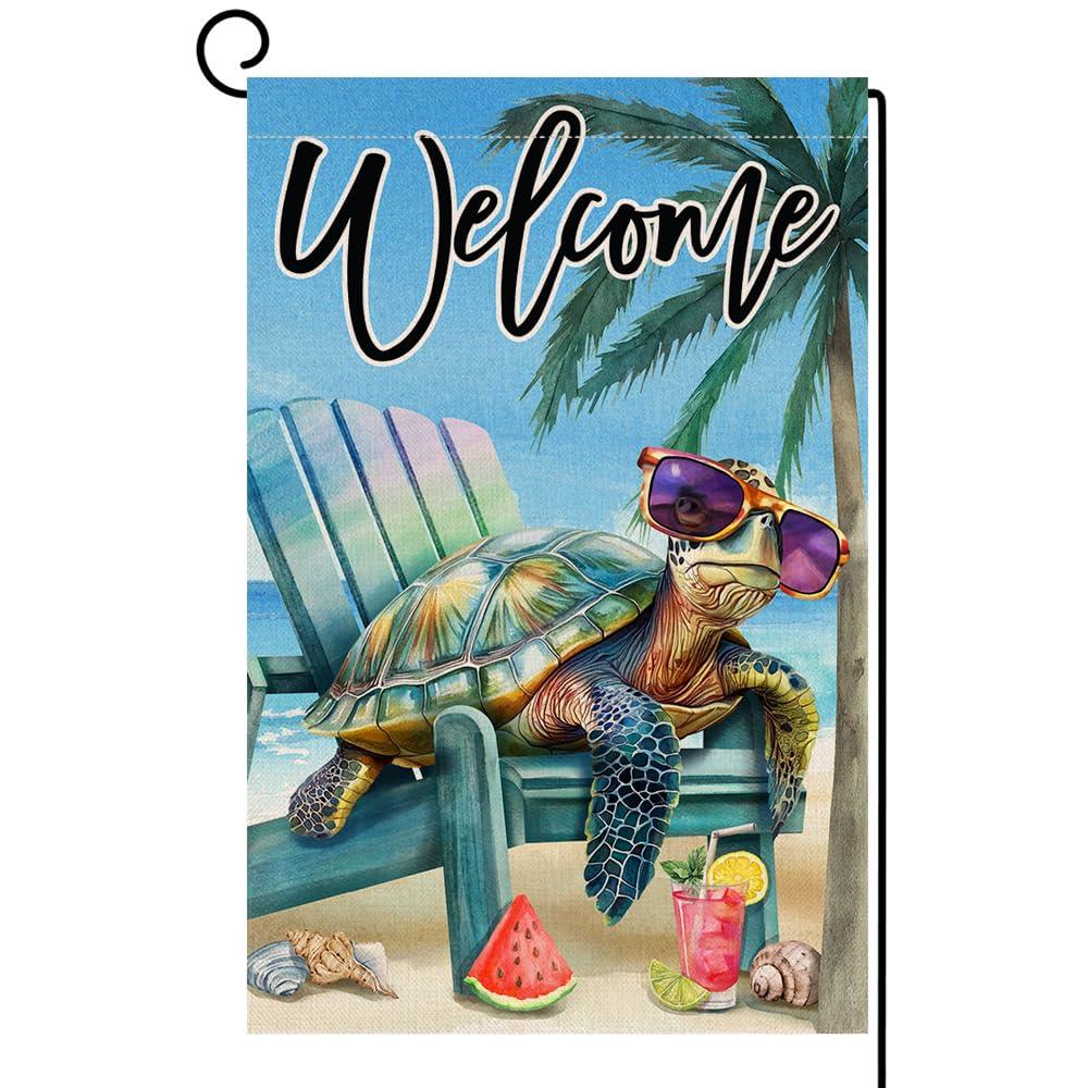 BLKWHT Summer Beach Sea Turtle House Flag 28x40 Vertical Double Sided Blue Welcome Ocean Holiday Outside Decorations Burlap Yard Flag BW814-40