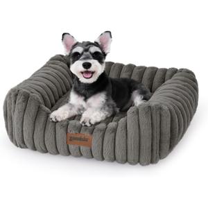 ZOMISIA Small Dog Beds for Small Dogs - Washable Cat Beds for Indoor Cats, Rectangle Orthopedic Puppy Bed with Fluffy Removable Cover, 20x19x7inches, Grey