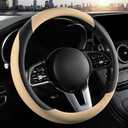 Car Steering Wheel Cover, Leather Steering Wheel Cover, Universal 15 inch Anti-Slip Comfortable Steering Wheel Covers Men Women (Beige)