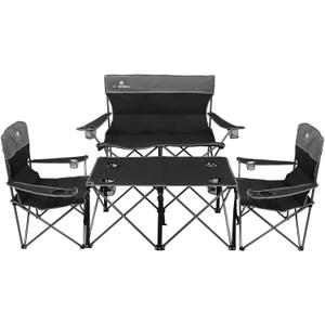 CAMPHILL Camping Chair Set of 3, Outdoor Folding Camping Chairs for Heavy People with Cup Holder & Carry Bag,Collapsible Chair Include One Sofa Chair and Two Single Chair,Support up to 500lbs (Black-4pcs)