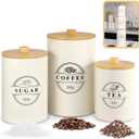 Canisters Sets for Kitchen Counter Storage and Organization with Wooden Bamboo Lids, Food Pantry Containers, Stackable Steel Storage Bins, Airtight Sugar Tea Coffee Canisters - Cream