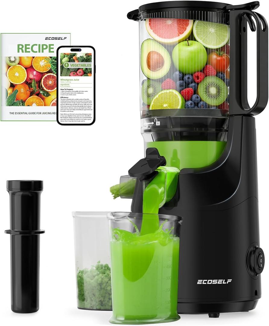 ECOSELF Juicer Machines, 5.3" Large Mouth Feed Chute with Self Feeding & Hands-Free Design, Juice Extractor Machine for Fruit & Leafy Greens, Juicer Machine Easy to Clean, With Pusher