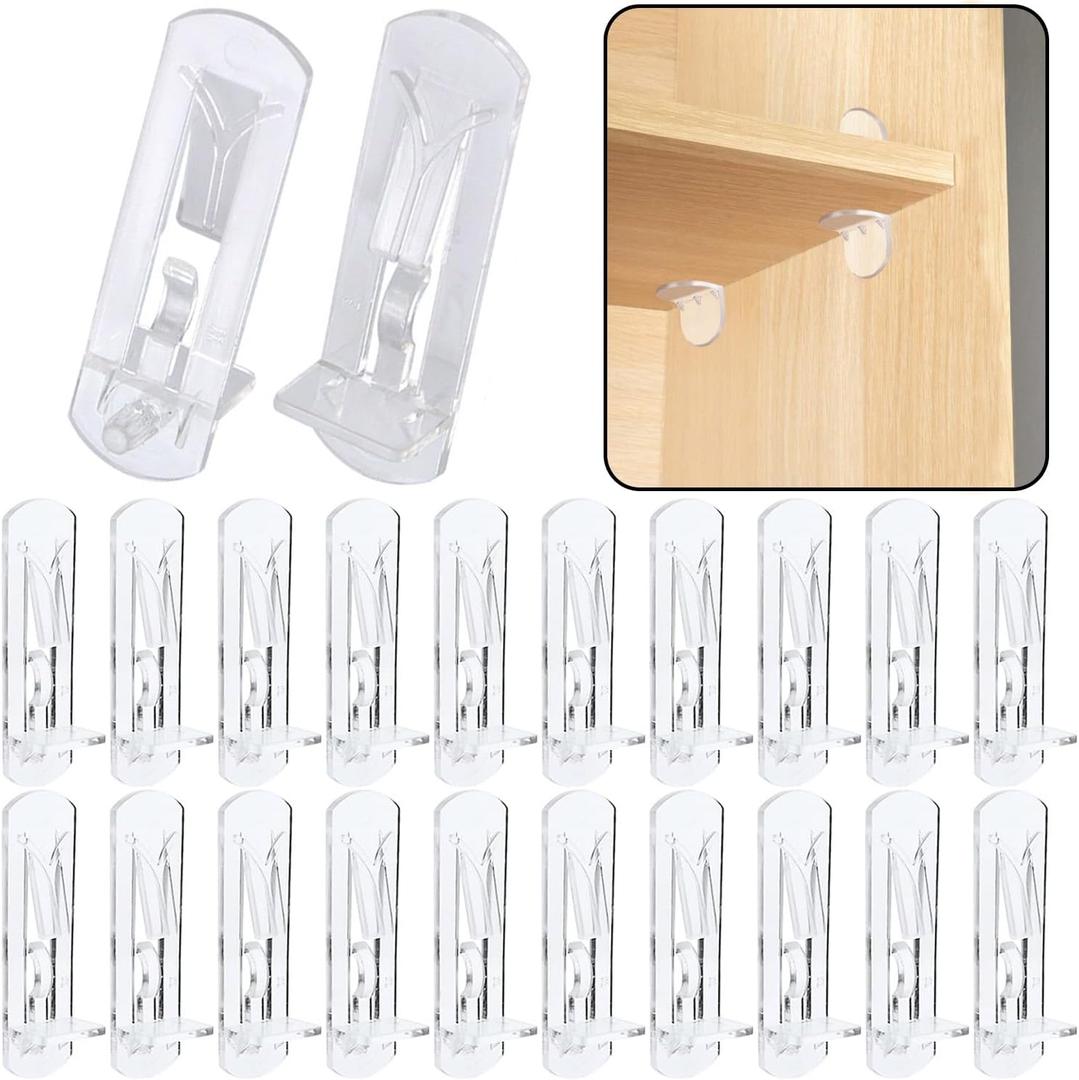 20pcs Plastic Locking Shelf Support Pegs,5mm Shelf Pins,Self-Locking Bracket Clips,Clear Shelf Pegs for for Kitchen Cabinet Furniture Book Shelves, 5mm Peg x 3/4" Thick Shelves
